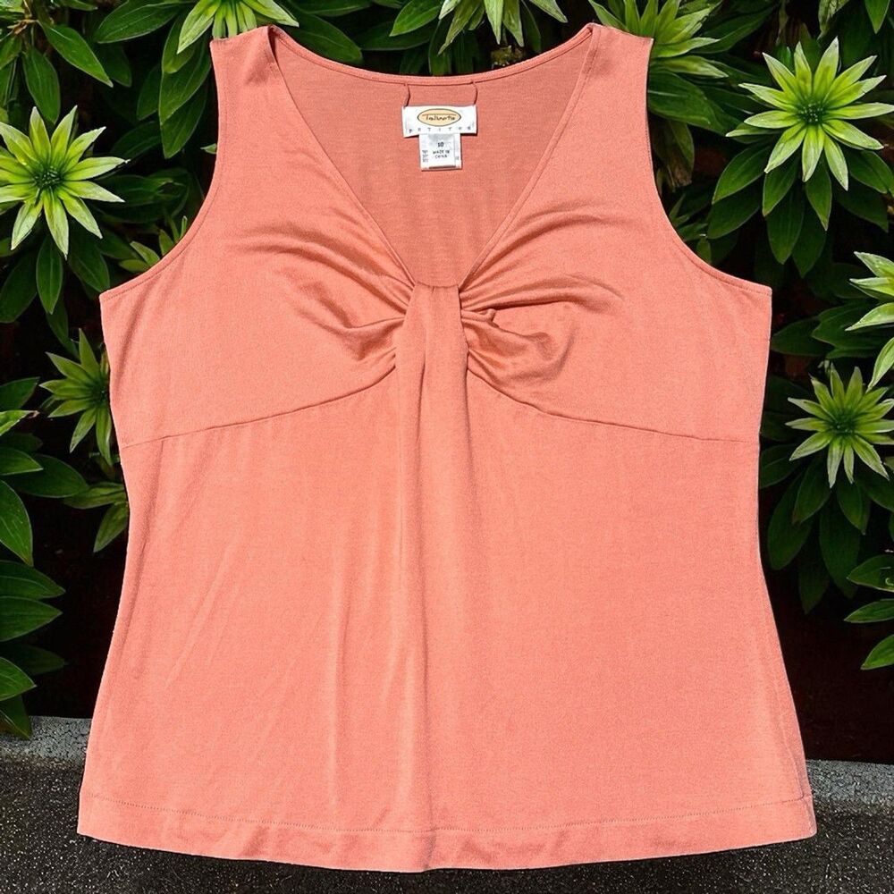 Talbots Petite 10P Coral Silk Blend Tank Twist Front Sleeveless Top
